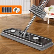 Resim 360 Derece Dönebilen Düz Mop, 4 Mikrofiber Pedli, Paslanmaz Çelik Islak ve Kuru Çift Kullanımlı Mop, Çift Sıra Drenaj Şeridi, Elde Yıkama Gerektirmez, Ahşap Zeminler, Fayanslar ve Duvar Temizliği Aracı İçin Uygun, Ev, Ofis, Mutfak İçin İdeal, Halloween/Noel Hediyesi, Zeminler İçin Mop, Sıkma Mop, Mutfak Aksesuarı, Ev İçin Temizlik Aracı/Aksesuarı, Zeminleri Yıkamak İçin Kaliteli Mop, Zemin Mop 