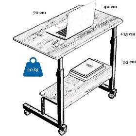 Resim servetavcı Yükseklik Ayarlı Raflı Laptop Sehpası - Ceviz (Tekerli) 