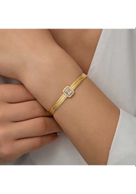 Resim Gümüş Gold Baget Taşlı Trabzon Hasır Kadın Bileklik Gold 