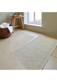 Resim Banyo Pamuk Paspas Seti, Kaymaz Taban, Şık Ve Dayanıklı 60x100 / 60x50 Ölçülerinde Krem 