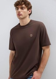 Resim Mavi Logo İşlemeli Kahverengi Basic Tişört Loose Fit/Bol Rahat Kesim 067074-70251 