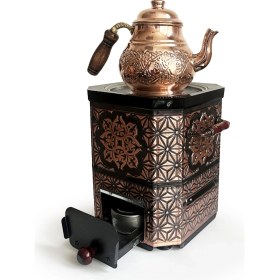 Resim Emsalsan Bakır Jel Yakıtlı Nostaljik Semaver Çay Kazanı 3l Eskitme Vernikli 