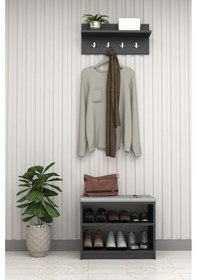 Resim Asra Trend MDF Puflu Ayakkabılık ve Askılık – 60 cm Portmanto Seti, Modern, 2 Raflı, A-33 Antrasit 