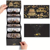 Resim Siyah & Altın Renkli Doğum Günü Para Zarfı, 6 Yuvalı Nakit Tutucu & Kendinden Yapışkanlı Kapatma - Lüks Simli Altın Dolar Tasarımı, Numaralı Yuvalar & Etiketleme Sistemi ile Doğum Günü Partisi, Düğün, Gelin Duşu için - Erkekler & Kadınlar için Şık Hediye (DIY Para Hediye Kutusu) - Altın Simli 