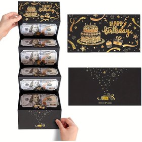 Resim Siyah & Altın Renkli Doğum Günü Para Zarfı, 6 Yuvalı Nakit Tutucu & Kendinden Yapışkanlı Kapatma - Lüks Simli Altın Dolar Tasarımı, Numaralı Yuvalar & Etiketleme Sistemi ile Doğum Günü Partisi, Düğün, Gelin Duşu için - Erkekler & Kadınlar için Şık Hediye (DIY Para Hediye Kutusu) - Altın Simli 