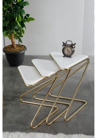 Resim Faymend Bumerang 3lü Sehpa 'gold Beyaz' Gold Beyaz 