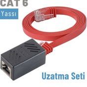 Resim Irenis CAT6 Kablo Uzatma Seti. Yassı Ethernet Kablo ve Ekleyici 5 M-Kırmızı 