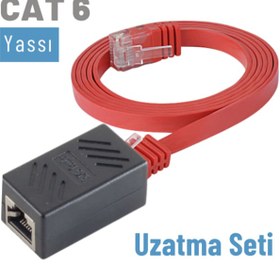Resim Irenis CAT6 Kablo Uzatma Seti. Yassı Ethernet Kablo ve Ekleyici 5 M-Kırmızı 