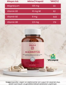 Resim Erbatab Magnezyum 3 Lü Form (BİSGLİSİNAT, SİTRAT, MALAT) & Vitamin B2 , B3 , B6 - 60 Kapsül 