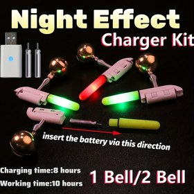 Resim 3 adet Balıkçılık Çubuğu Ucu Işık Şarj Kiti (2 Balıkçılık Çubuğu Ucu Işığı + CR425 Şarj Edilebilir Piller X2 + Şarj Cihazı) Gece Balıkçılığı saç tokası Yem Alarmı 