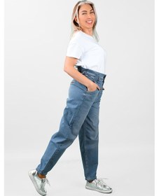 Resim Kadın Beli Lastikli Kot Pantolon Mavi 