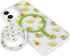 Resim Elfia iPhone 11 ile Uyumlu Desenli Tak-Çıkar Pop Soket Standlı Şarj Özellikli Kılıf, Yeşil 