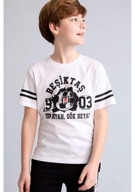 Resim Defacto Beşiktaş New Regular Fıt Bisiklet Yaka Kısa Kollu Beyaz Tişört Erkek Çocuk H8321a826hswt34 Beyaz-wt34 