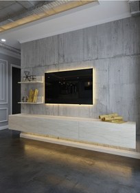 Resim Resital Ledli Duvara Monte Tv Sehpası - Traverten - W6022-8 Traverten 