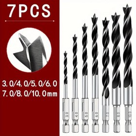 Resim 7 adet/takım 3/4/5/6/7/8/10 mm 1/4 altıgen saplı üç noktalı ahşap işleme matkap ucu konumlandırma delme aracı, Ahşap, Plastik, Karton ve Bambu için uygun 