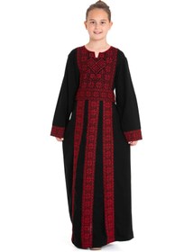 Resim Girls traditional Palestinian Thobe with Red embroidery - 10 