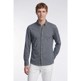 Resim Altınyıldız Classics Erkek İndigo Pamuklu Tailored Slim Fit Dar Kesim Düğmeli Yaka Örme Gömlek 