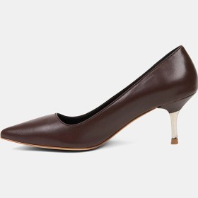 Resim Desa Kadın Kahve Sivri Burunlu Deri Stiletto 