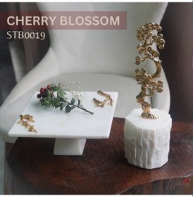 Resim Zarif Altın Ağaç Heykeli Mermer Tabanlı Ve Altın Detaylı Kare 