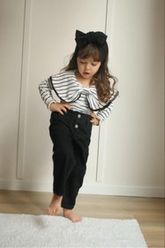 Resim Asortik Kids Kız Çocuk Çizgili Fiyonklu Bluz + Pantolon 2'li Set Şık Set-K010-JLB-079 