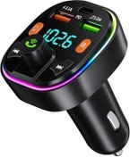 Resim Wevox Araç içi Bluetooth Kiti FM Transmitter USB Type-C Flash Bellek/PD Şarj için Uygun RGB LED Işıklı 