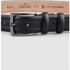 Resim Tudors Erkek %100 Hakiki Deri 3,5 Cm Klasik Siyah Kemer-23763 
