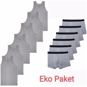 Resim Tezzgelsin Erkek Çocuk İkili Set Pamuklu Penye 6 Atlet 6 Boxer Gri Gri Gri - Gri 
