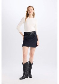 Resim Defacto Fashion Fit Soluk Efektli Cepli Kemerli Jean Mini Etek D5831AX24WNNM34 Mavi 