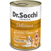 Resim Dr. Sacchi Jöle Et Parçalı Tavuk ve Hindi Etli Köpek Konservesi 400 Gr 
