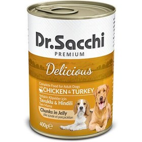 Resim Dr. Sacchi Jöle Et Parçalı Tavuk ve Hindi Etli Köpek Konservesi 400 Gr 