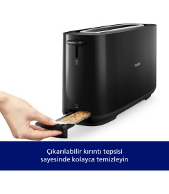 Resim Woodhub Pratik Uzun Yuvalı Ekmek Kızartma Makinesi, 8 Seviye, Siyah, HD2590/90 