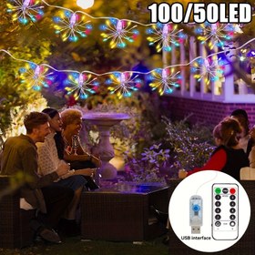 Resim 50LED/100LED USB Güçlü Havai Fişek Işık Zinciri, Uzaktan Kumandalı Dış Mekan Bahçe Dekorasyonu Asma Işık, 8 Aydınlatma Modu, Mükemmel Noel, Yılbaşı, Düğün, Parti Atmosfer Işığı - Avlu, Bahçe, Peyzaj Dekorasyonu İçin Uygun 