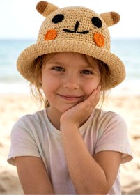 Resim LAGRANZE Cute Face Kulaklı 4-7 YAŞ KIZ ÇOCUK Hasır Şapka 