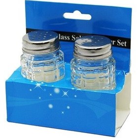 Resim Glass Salt 2li Kabartmalı Metal Kapaklı Yuvarlak Cam Tuzluk - Baharatlık 2 Açık Bej 