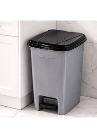 Resim Porsima 0131 Pedallı Metalize Banyo Mutfak Çöp Kovası Siyah Kapaklı Slim Pedallı Çöp Kovası 25 Litre Siyah 