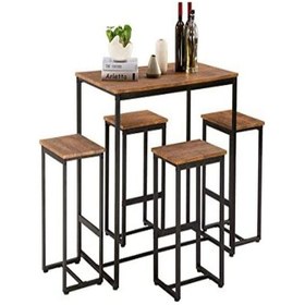 Resim UMUTPARK METAL AYAKLI MASİF AHŞAP YEMEK MASASI VE TABURESİ. 