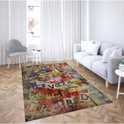 Resim Siela Halı Yıkanabilir Desenli Kaymaz Taban Dijital Baskı Halı 