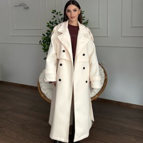 Resim Rüzgarlık Detaylı Ekru Kaşe Kaban - Tek beden 