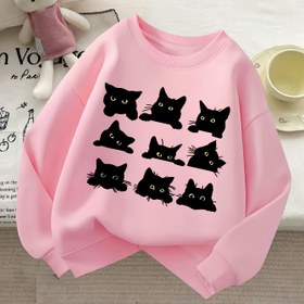 Resim Kızlar İçin Sevimli Siyah Baskılı Sweatshirt - Yuvarlak Yaka ve Kısa Kollu Gri Kışlık Kazak, Yumuşak Günlük Kazak, Kolay Bakım Desenli Kıyafet (Düğmesiz/Fermuarsız) ve Oyun Buluşmaları İçin 