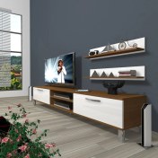 Resim Decoraktiv Eko 4 Mdf Dvd Krom Ayaklı Tv Ünitesi Tv Sehpası Ceviz Beyaz 