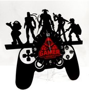 Resim ARTAS Gamer Esports Playstation Oyun Konsolu Ahşap Duvar Saati 45x50cm 