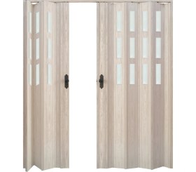 Resim Faran Dekorasyon 230 x 230 Akçaağaç Renk Camlı Çift Açılım Pvc Akordiyon Katlanır Kapı FRNAKMODEL-231 