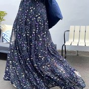 Resim Şık Çiçek Desenli Şifon Maxi Etek - Bol Kesim, Yüksek Bel A-Line Tasarımı ile Canlı Mor ve Sarı Çiçekler, Polyester, Tüm Mevsim Giyim, Rahat Semi-Resmi, Rahat Giyim | Canlı Desenli Etek | Polyester Kumaş, Maxi Etek 