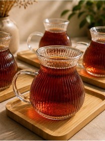 Resim Morponi 6 Lı Cam Çay Ve Kahve Fincanı Bambu Altlıklı Sunum Seti 150 Ml Şeffaf Cam 