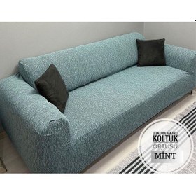 Resim Düz Jakarlı 3 Kişilik Mint Kanepe Örtüsü Lastikli Koltuk Örtüsü Çekyat Örtüsü Koltuk Kılıfı Mint 