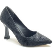 Resim Seribo Desen Detaylı Stiletto Kadın Topuklu Ayakkabı Siyah 