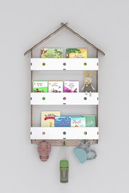 Resim Mingitav Çatılı Askılı Ahşap Eğitici Montessori Çocuk Odası Kitaplık 