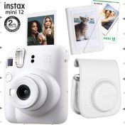 Resim Instax Mini 12 Beyaz Fotoğraf Makinesi-10'lu Film-Mini Albüm ve Deri Kılıf Seti 