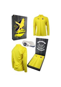 Resim Fenerbahçe Lisanslı 23/24 A Takım Futbolcu Yarım Fermuar Sweat Uv Kutulu + Bileklik Hediye Ahşap Ku Sarı - Beyaz 