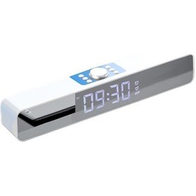 Resim Beyaz Usb Şarjlı Kablosuz Bt5.0 Hoparlör, Ekranlı Fm Radyo, Çift Alarm, Termometre, Tf Kart/disk Destekli Ev Ofis Ses Sistemi 